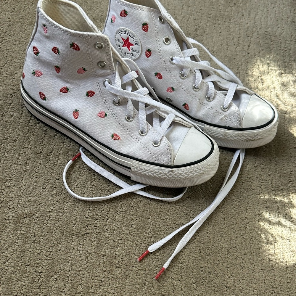 Converse White Sneakers with Strawberry Design
